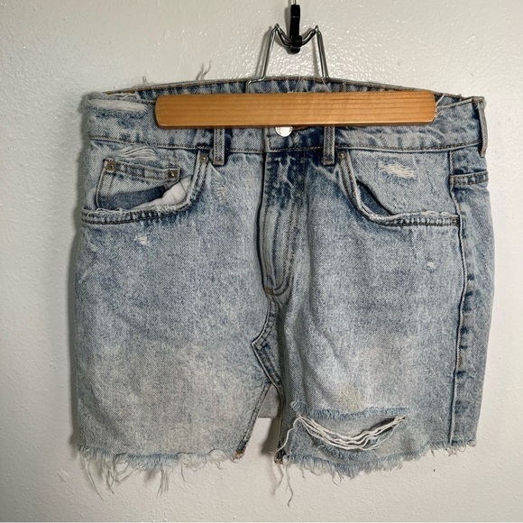 Zara Trafaluc Cut Off Denim Mini Skirt Acid Wash - Picture 2 of 14